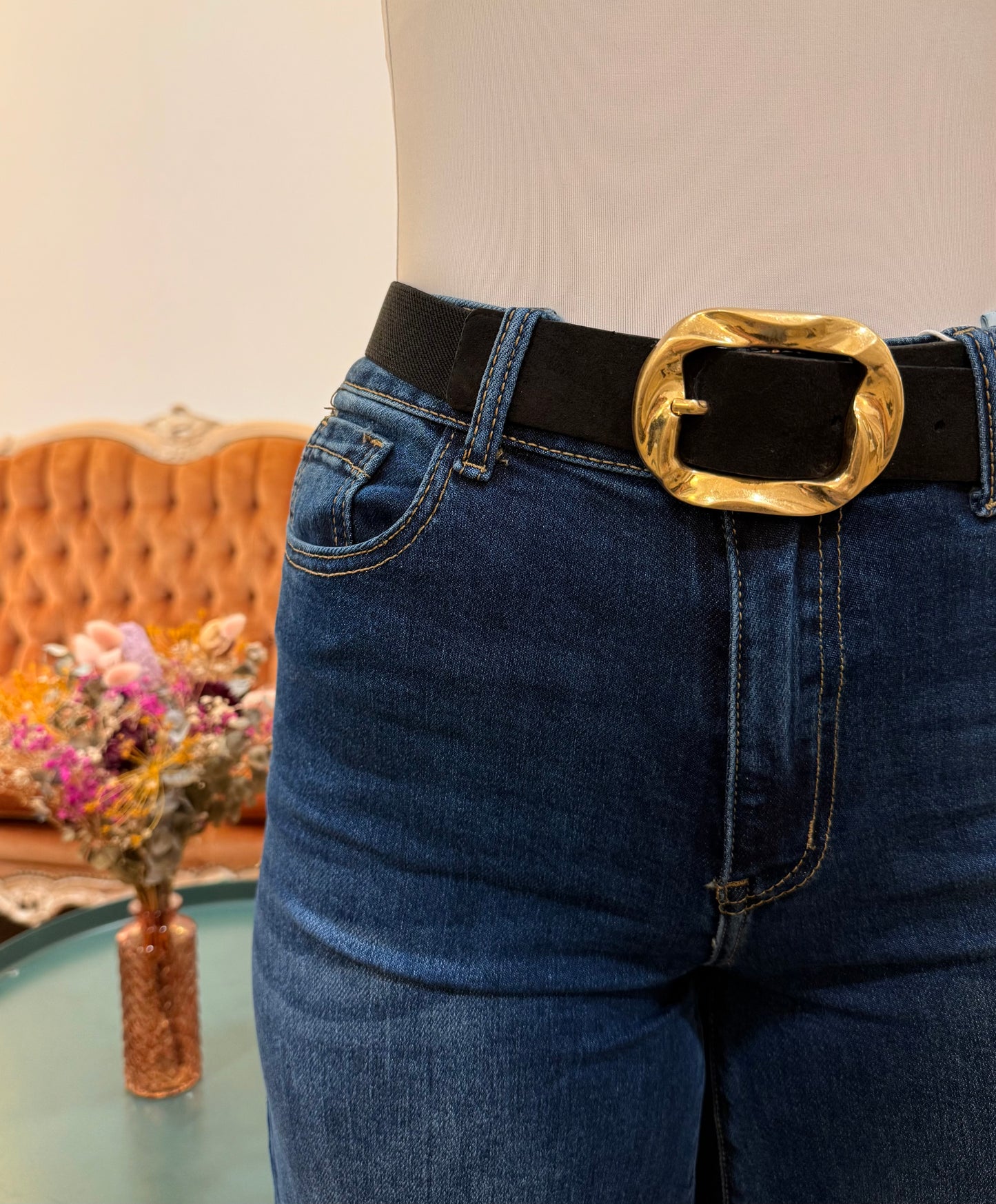 Ceinture noire boucle rectangle