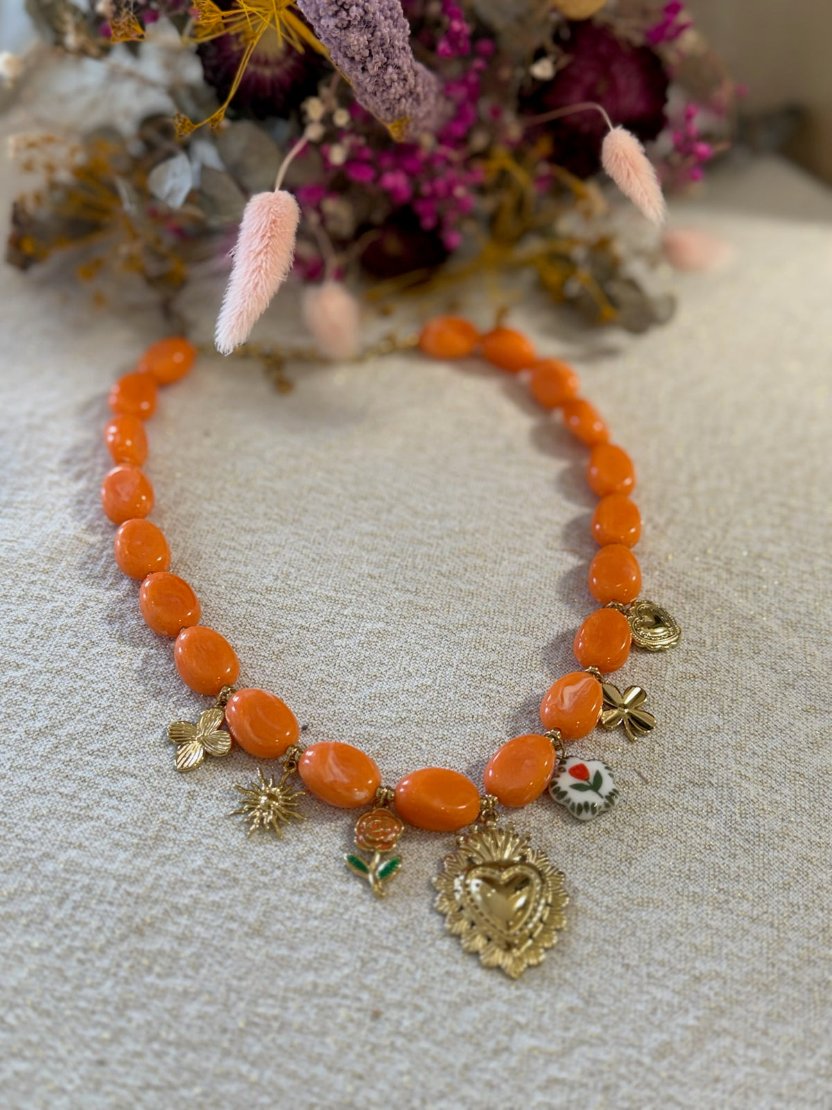 Collier orange perle
