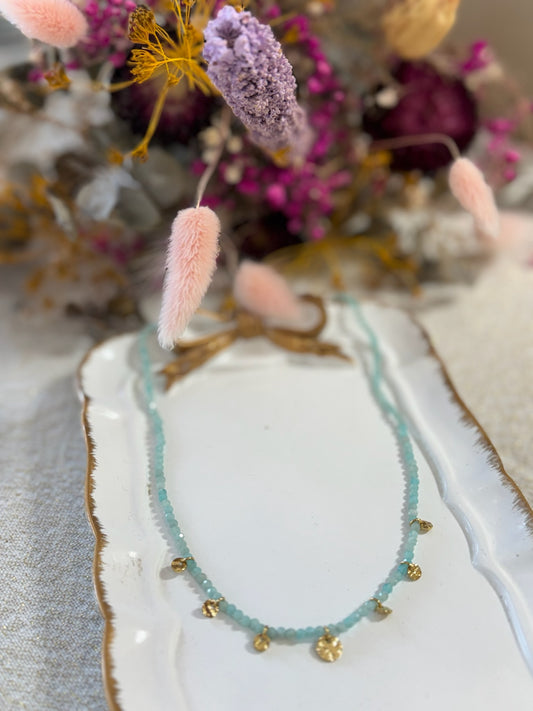 Collier perles vert d'eau